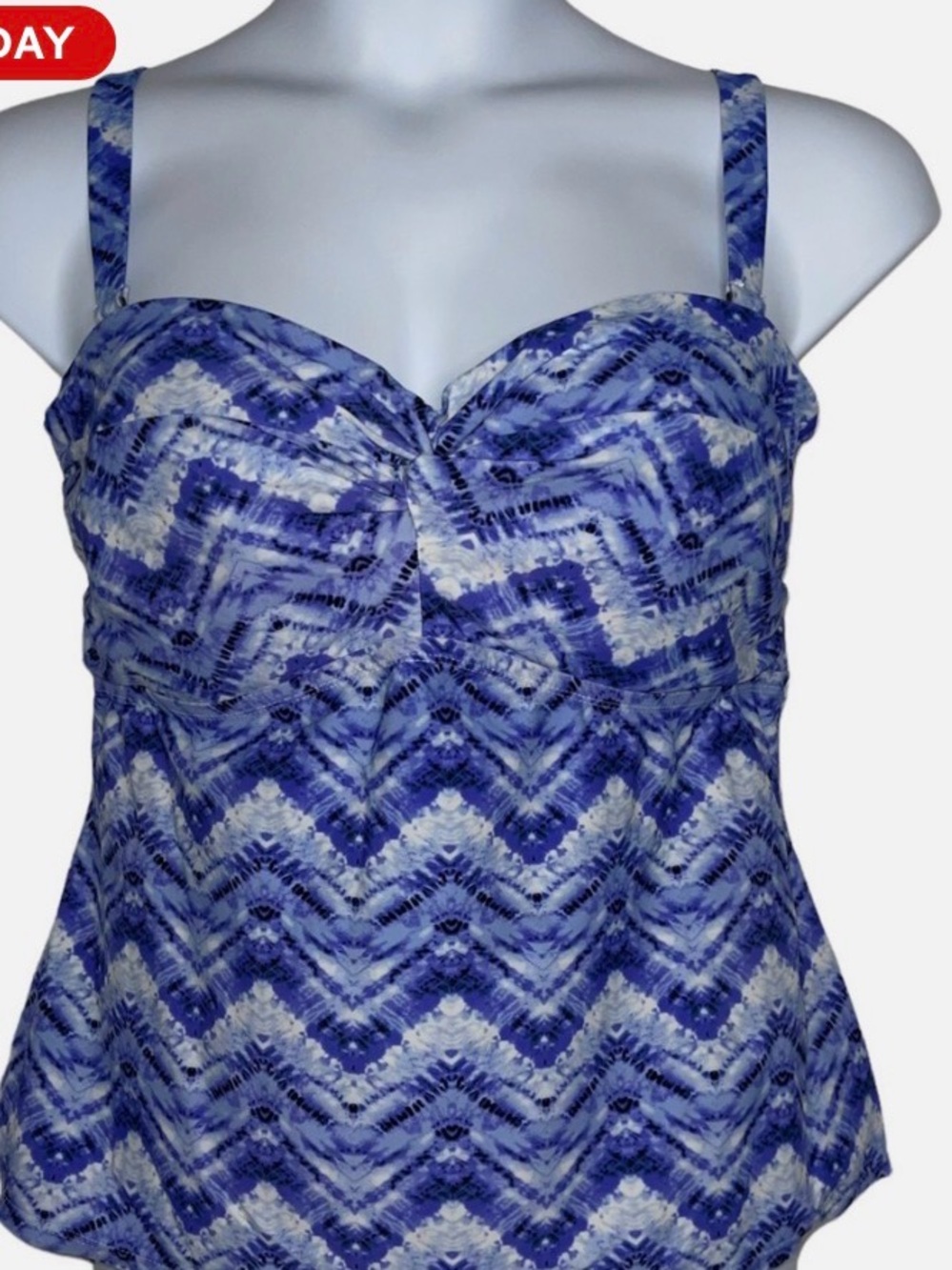Blue & White Zigzag  tye dye Sweetheart Tankini Top
